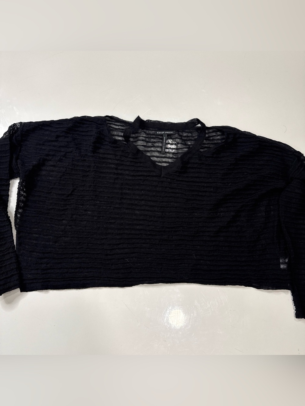 Sarah Pacini Italy Black Open Knit Top Lagenlook Oversized Boxy OS A040626